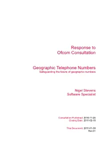 Response to Ofcom Numbering Plan Changes Consultation