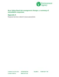 Arun Valley Flood Risk Management Changes: a Summary of Consultation Responses Appendix a Responses Have Been Redacted to Remove Personal Data