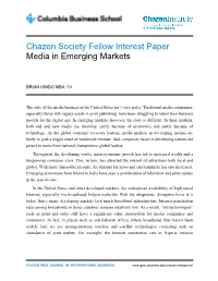 Chazen Society Fellow Interest Paper Media in Emerging Markets