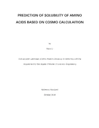 Prediction of Solubility of Amino Acids Based on Cosmo Calculaition