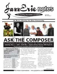 ASK the COMPOSER a Program of Original Music by Area Musicians