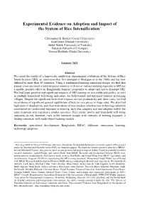 Experimental Evidence on Adoption and Impact of the System of Rice Intensification*