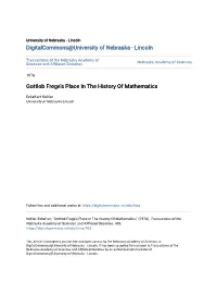 Gottlob Frege's Place in the History of Mathematics
