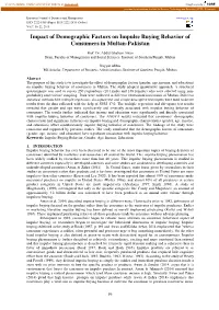 Impact of Demographic Factors on Impulse Buying Behavior of Consumers in Multan-Pakistan