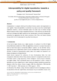 Interoperability for Digital Repositories: Towards a Policy and Quality Framework