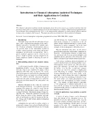 Introduction to Chemical Adsorption Analytical Techniques and Their Applications to Catalysis Paul A