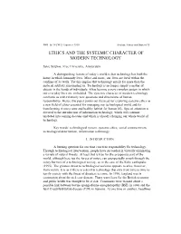 Ethics and the Systemic Character of Modern Technology