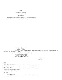 Final Summary of Comments on Proposed Paper Products