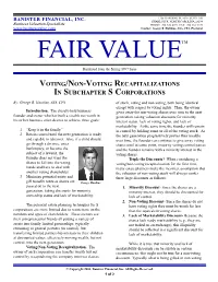 Voting/Non-Voting Recapitalizations in Subchapter S Corporations