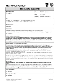 Wheel Alignment and Geometry Data