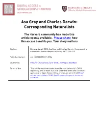 Asa Gray and Charles Darwin: Corresponding Naturalists