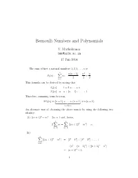 Bernoulli Numbers and Polynomials