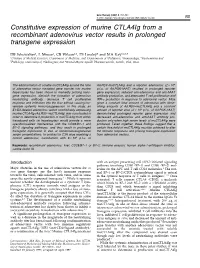 Constitutive Expression of Murine Ctla4ig from a Recombinant Adenovirus Vector Results in Prolonged Transgene Expression