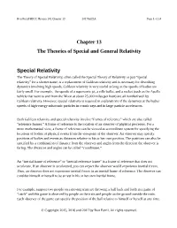 Chapter 13 the Theories of Special and General Relativity Special