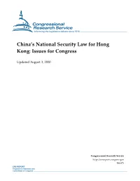China's National Security Law for Hong Kong