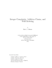 Integer Complexity, Addition Chains, and Well-Ordering