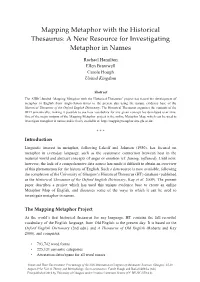 Mapping Metaphor with the Historical Thesaurus: a New Resource for Investigating Metaphor in Names