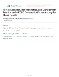 Forest Allocation, Bene T Sharing, and Management Practice in the KOBO