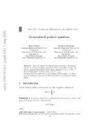 Generalized Perfect Numbers