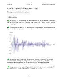 Lecture 18: Earthquake-Response Spectra