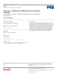 Postholocaust Yiddish Poems in Non-Jewish Language Survivants : Poèmes Yiddish Postholocaustes En Langues Non-Juives Albert Waldinger