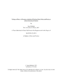 Taking on Water: a Discourse Analysis of Drinking Water Policy and Practices at the University of Victoria