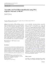 Aspergillus and Penicillium Identification Using DNA Sequences: Barcode Or MLST?