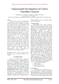 Experimental Investigation of Carbon Nanotube Concrete
