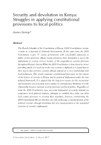 Security and Devolution in Kenya: Struggles in Applying Constitutional Provisions to Local Politics