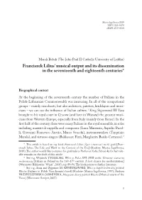 Franciszek Lilius' Musical Output and Its Dissemination in the Seventeenth