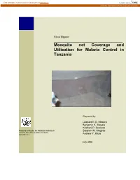 Mosquito Net Coverage and Utilisation for Malaria Control in Tanzania