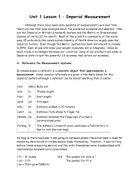 Unit 1 Lesson 1 – Imperial Measurement