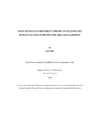 Using Human-Environment Theory to Investigate Human Valuing in Protected Area Management