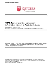 CICAS: Toward a Critical Framework of Information Literacy in Addiction Science