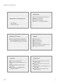 Information and Compression Introduction Summary of Course
