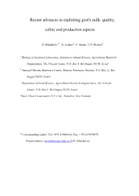 Recent Advances in Exploiting Goat's Milk: Quality