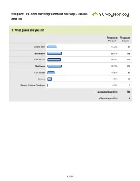 Stageoflife.Com Writing Contest Survey - Teens and TV