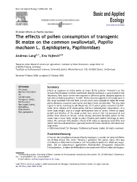 The Effects of Pollen Consumption of Transgenic Bt Maize on the Common Swallowtail, Papilio Machaon L