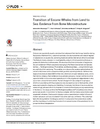 Transition of Eocene Whales from Land to Sea: Evidence from Bone Microstructure