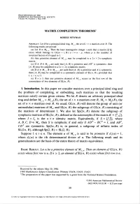 MATRIX COMPLETION THEOREMS1 SL(2«, R), Although Sp(2, R)