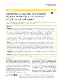 Autosomal Recessive Inherited Bleeding Disorders in Pakistan