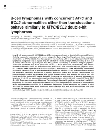 B-Cell Lymphomas with Concurrent MYC and BCL2 Abnormalities Other Than Translocations Behave Similarly to MYC&Sol