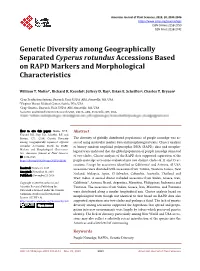 Genetic Diversity Among Geographically Separated Cyperus Rotundus Accessions Based on RAPD Markers and Morphological Characteristics