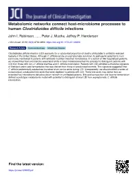 Metabolomic Networks Connect Host-Microbiome Processes to Human Clostridioides Difficile Infections