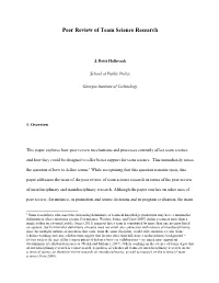 Peer Review of Team Science Research