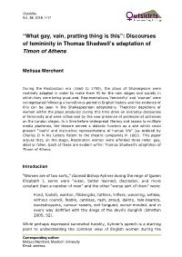 Discourses of Femininity in Thomas Shadwell's Adaptation of Timon Of
