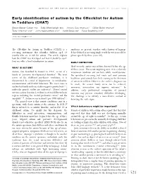 Early Identification of Autism by the Checklist