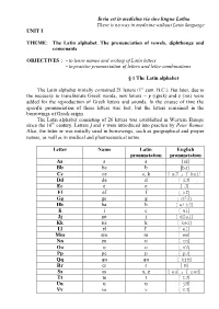 Invia Est in Medicīna Via Sine Linguа Latīna There Is No Way in Medicine Without Latin Language UNIT I