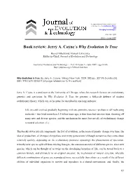 Book Review: Jerry A. Coyne's Why Evolution Is True