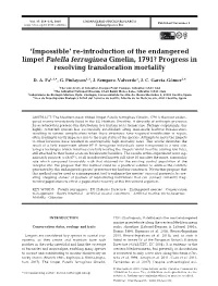'Impossible're-Introduction of the Endangered Limpet Patella Ferruginea Gmelin, 1791? Progress in Resolving Translocation Mortality